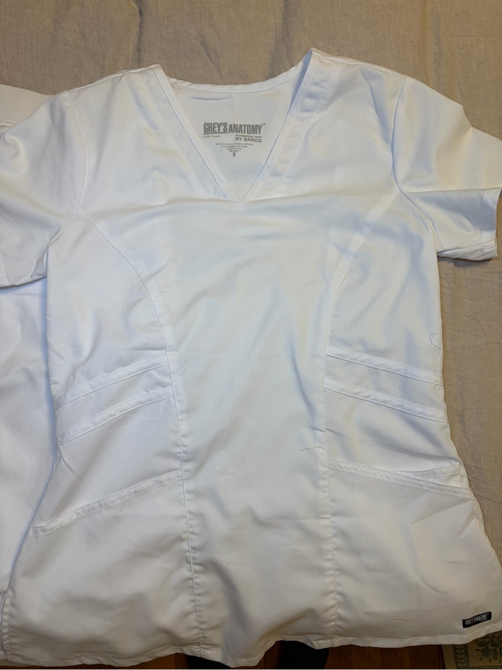 Grey's Anatomy White V-Neck Medical Scrub Top